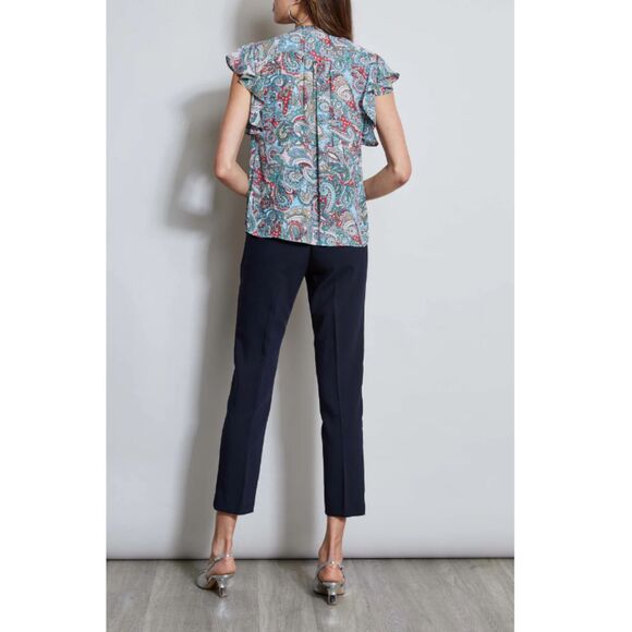 T-Tahari Flutter Sleeve Blouse Shirt Women's Size Small Royal Paisley Print - Picture 2 of 9